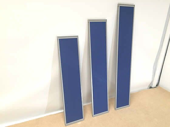 Royal blue desk dividing screens with aluminium frame, 3 sizes available.