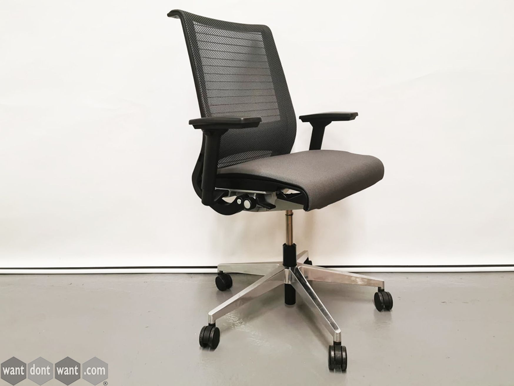 Used Steelcase Think Operator Chairs with Grey Seats and Chrome Base