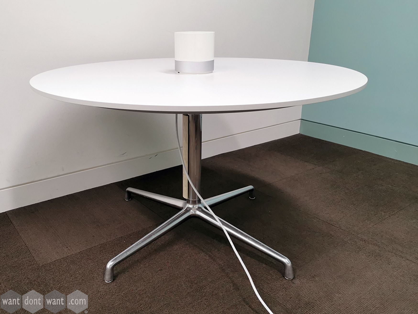 Used Coalesse SW_1 Circular Conference Table with White Top and Chrome Frame