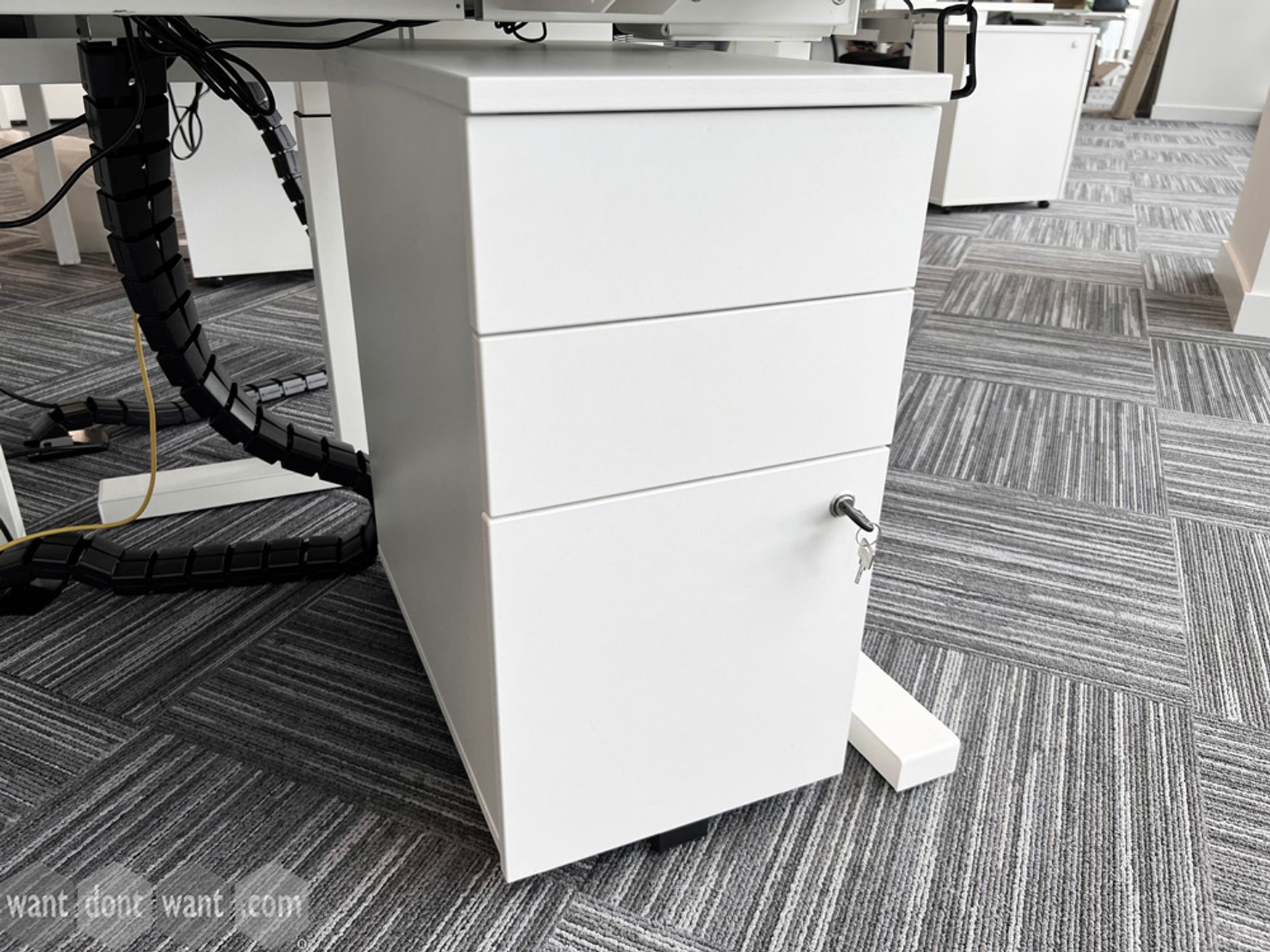 Used slim white 3-drawer pedestals
