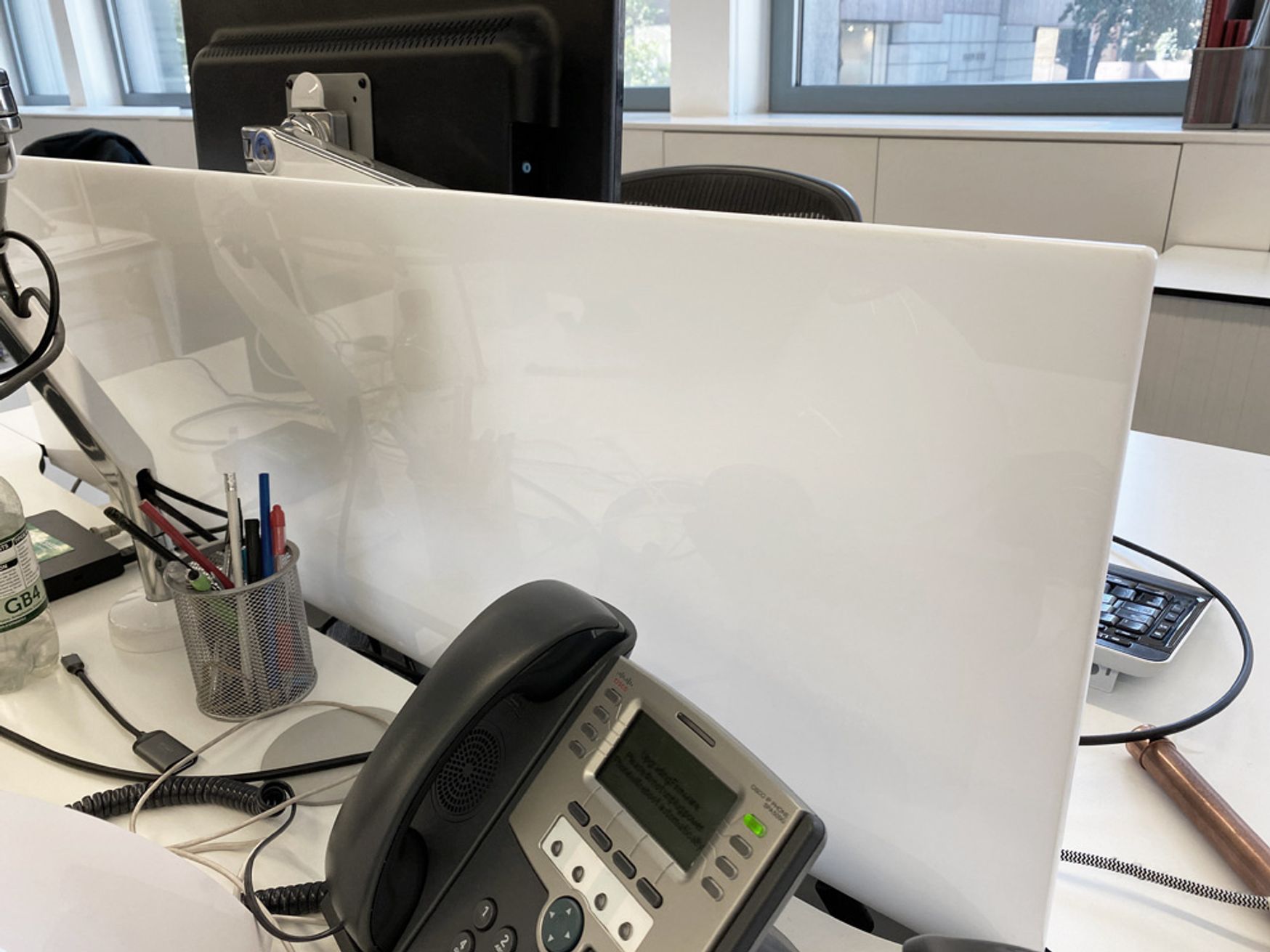 White plastic desk dividing screens