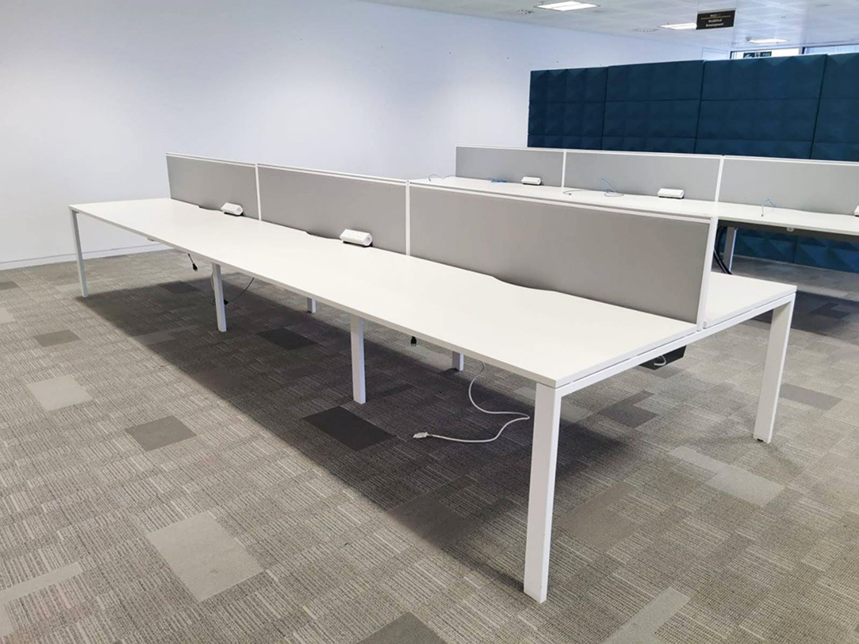 Used 1600mm White Bench Desks with Screens