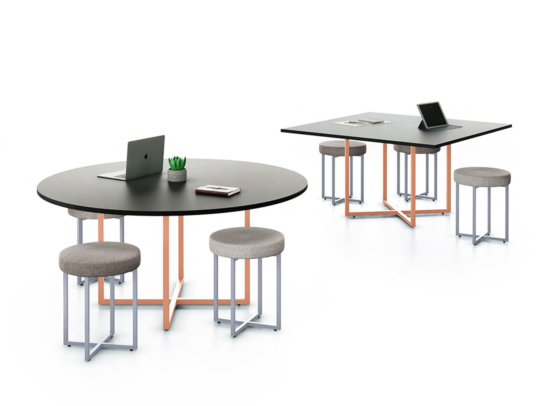 Brand new circular meeting tables with choice of 11 frame colours