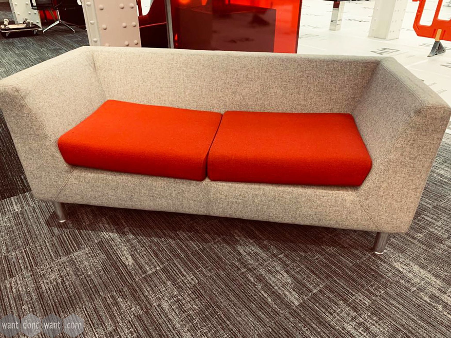 Used Red & Grey Fabric Sofa
