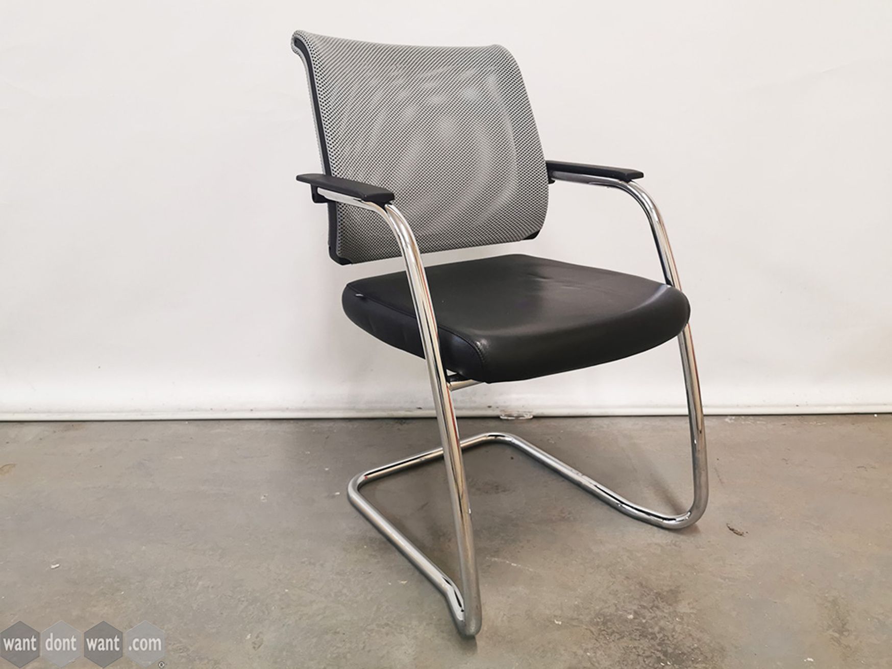 Used Sedus Leather Meeting Chair with Light Grey Mesh Back