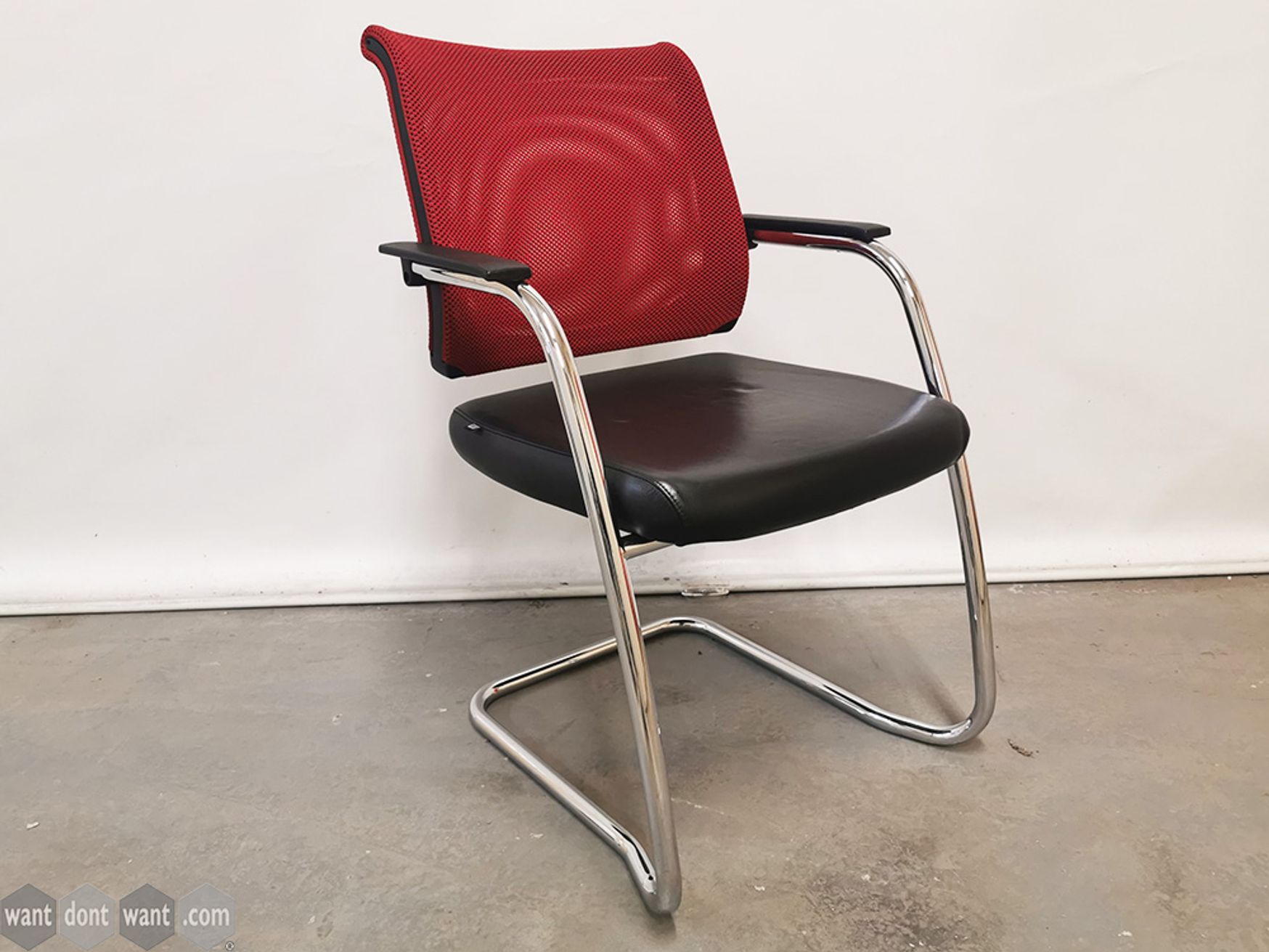 Used Sedus Leather Meeting Chair with Red Mesh Back