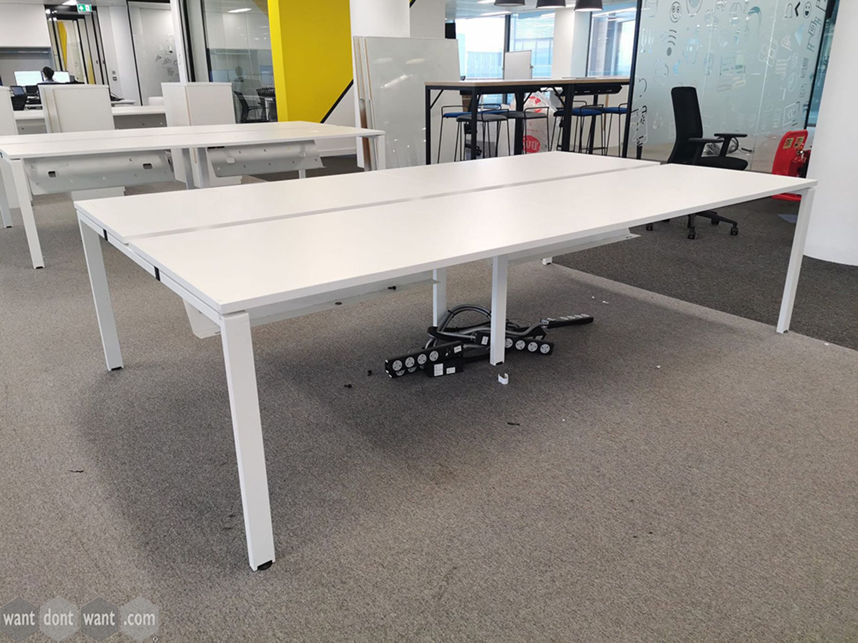 Used 1200mm White Bench Desks with Cable Holes