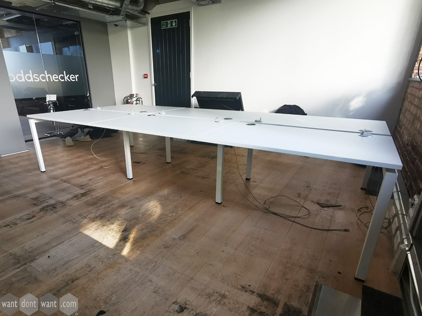Used 1200mm White Bench Desks with Sliding Tops
