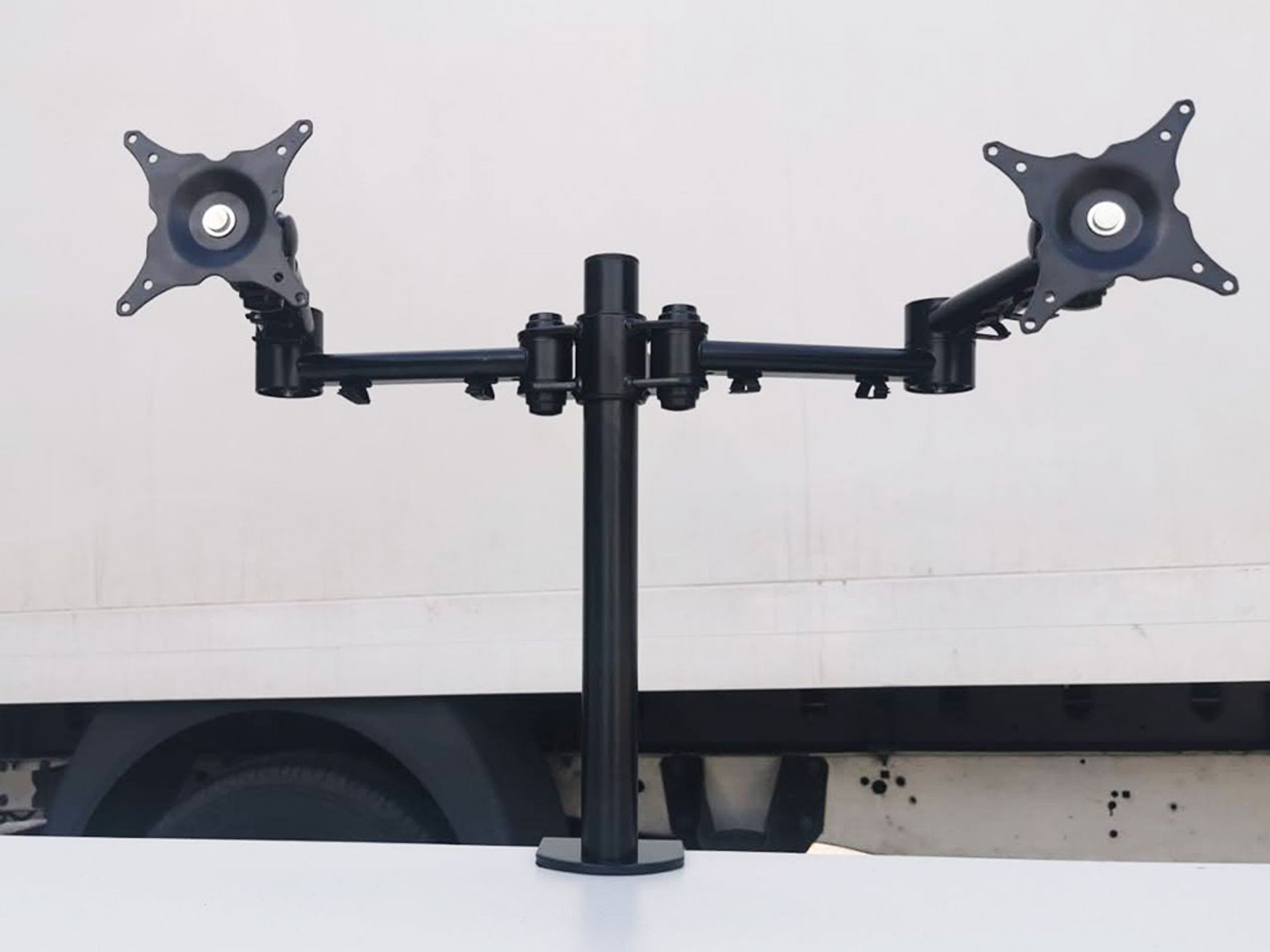 Used Twin Pole Mounted Monitor Arms with VESA Plates