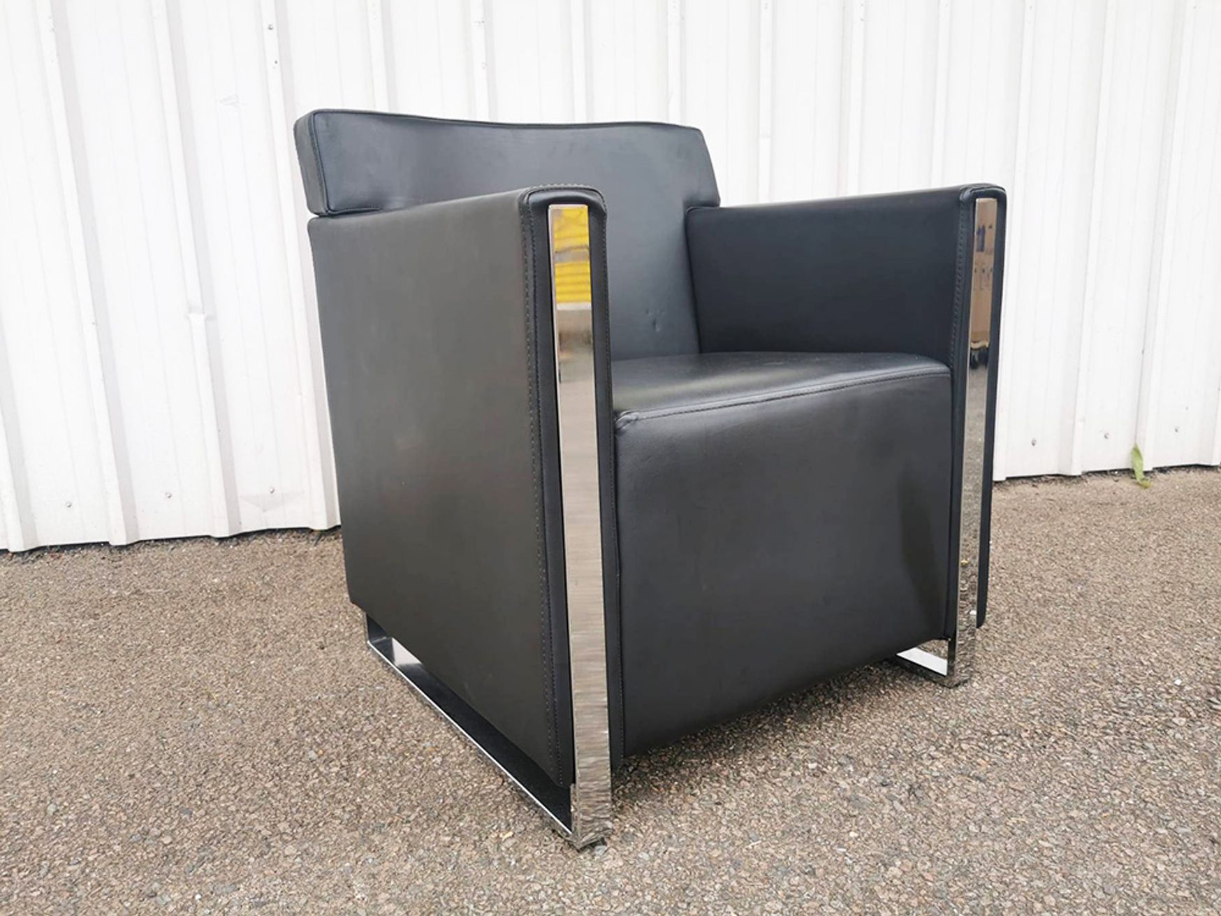 Used Black Leather Armchairs with Chrome Trim