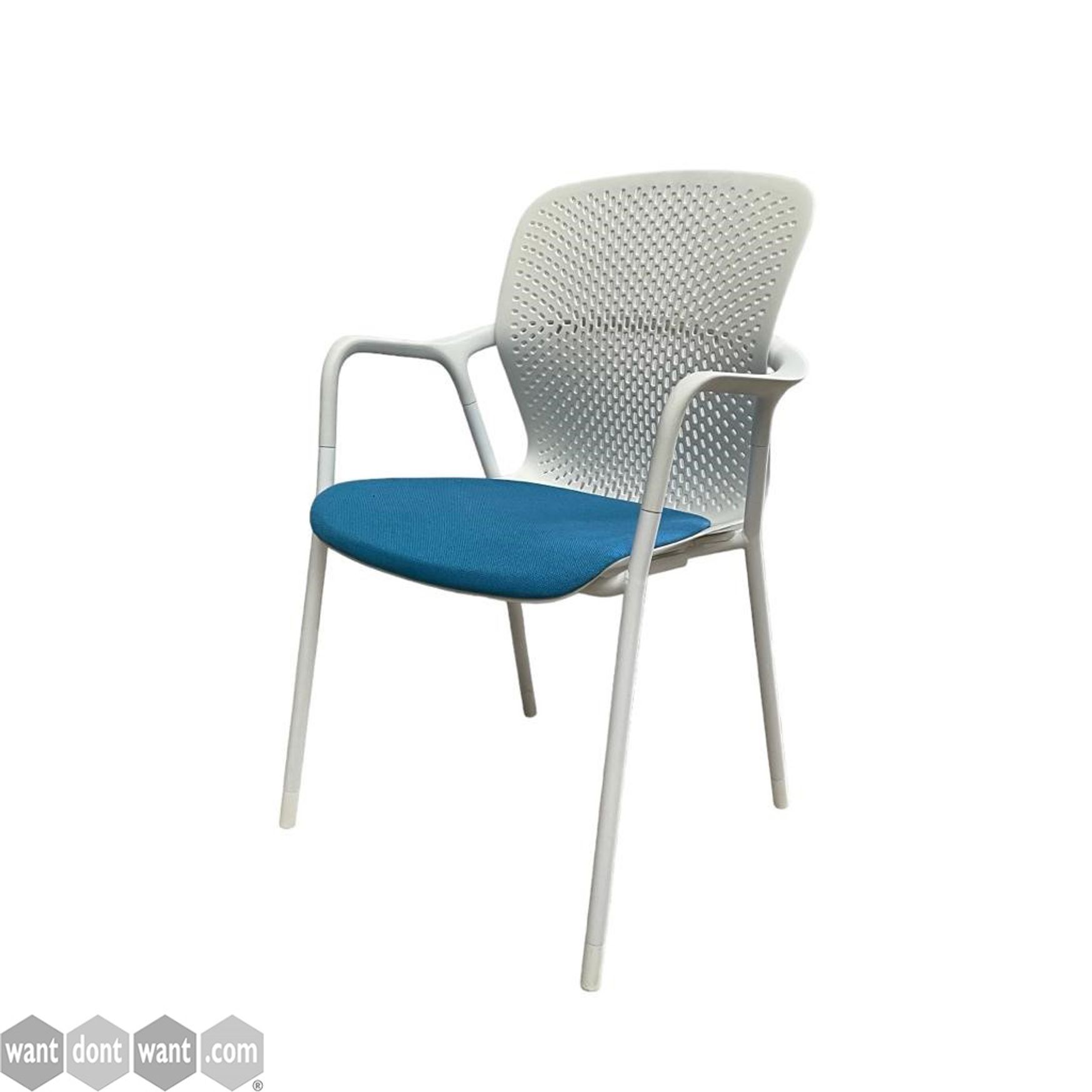 Herman Miller 'Keyn' stacking chair with blue seat.