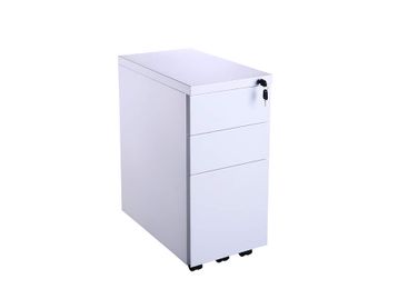 Brand new slim under-desk white metal 3-drawer locking pedestals from stock. 