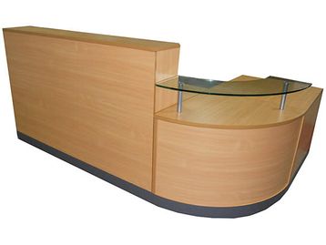 Our brand new reception desks from stock. Shown here in Beech.