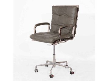 Used Antique Leather Eames Style Square Design Meeting Chair