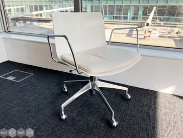 Arper Catifa 46 chair with white shell, white leather seat and chrome arms/base.