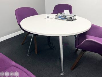 Used Vitra white 'Medamorph' meeting table (1200mm dia) with chrome legs.