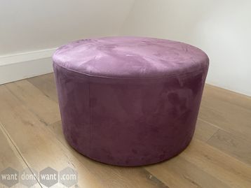 Used large circular stools upholstered in mulberry coloured suedette fabric