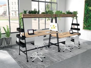New mobile coworking desk stations with planters and customisable accessories