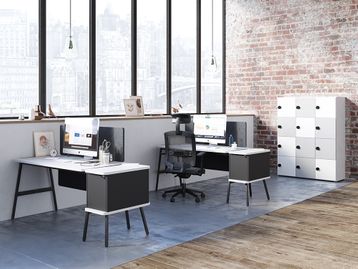 New desks with arch legs and suspended pedestal