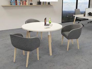 New circular tables with wooden legs