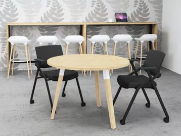 New circular tables with wooden legs