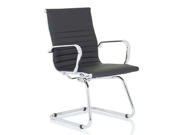 Brand New Chrome Cantilever Meeting Boardroom Chairs in Black Faux Leather