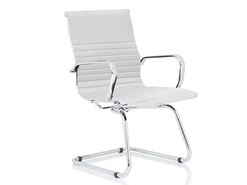 Brand New Chrome Cantilever Meeting Boardroom Chairs in White Faux Leather