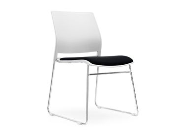 Brand New Multi Purpose Stacking Chairs in White with Black Fabric Seat Pad