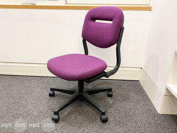 Used Ahrend 220 operator chairs upholstered in purple fabric.
