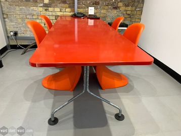 Used Conran 'Garden Table' with solid red top and galvanised steel legs.