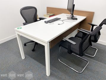 Used 1800mm Herman Miller 'Sense' desk with walnut back board and fixed supporting storage