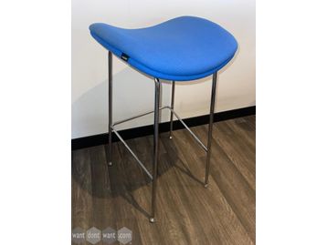 Used Frovi 'Era' stool upholstered in blue fabric.