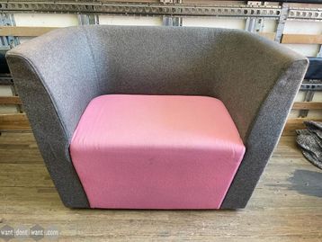 Used Orangbox 'CWTCH' chairs upholstered in grey/pink fabric combination.