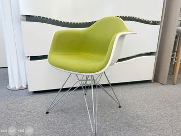 Genuine second-user Vitra/Eames DAR Plastic Upholstered Chair with white shell.