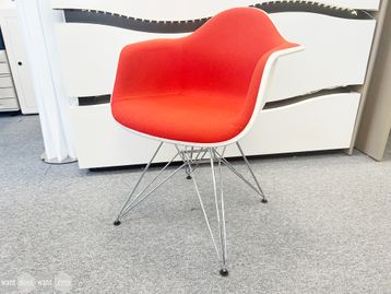 Genuine second-user Vitra/Eames DAR Plastic Upholstered Chair with white shell