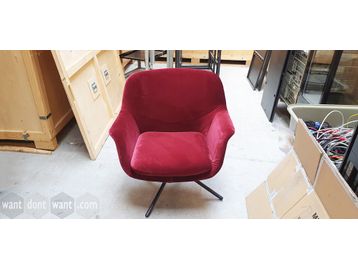 Used swivel lounge chair from 'Icons of Denmark' Upholstered in red velvet fabric.
